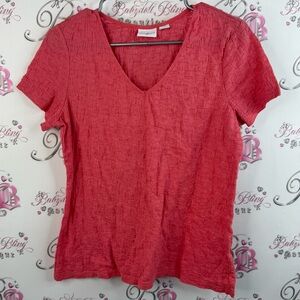Jaclyn Smith T-shirt orange pink red stretchy Textured Coral Short Sleeve Top